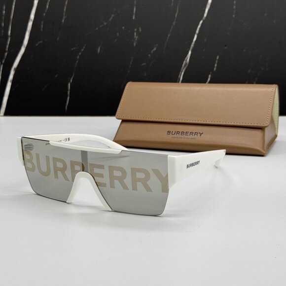 NEW BURBERRY BE4291 3007/H WHITE UNISEX SHIELD SUNGLASSES BURBERRY - Picture 1 of 12